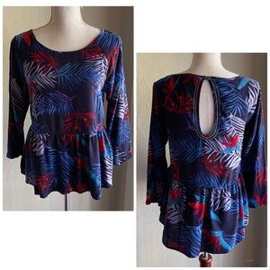 Roxy Women's Blue and Red Tropical Print Blouse